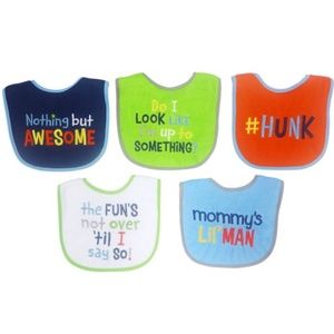 Neat Solutions Knit Terry Attitude Sayings Bib Set, Boy, 5 Pack